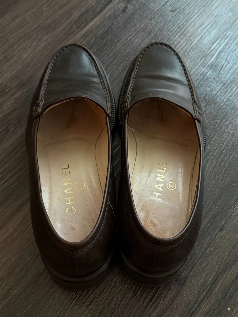 CHANEL Dark Brown Leather Penny Loafers